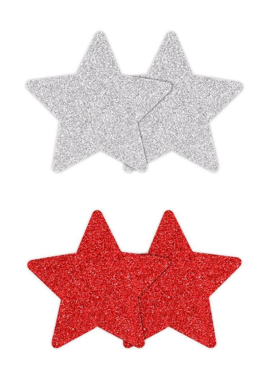Pretty Pasties Glitter Stars Red/slv