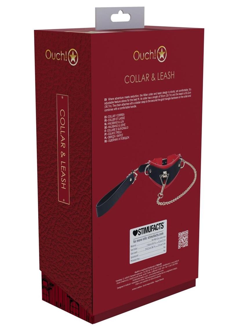 Ouch Milan Coll Collar Leash Blk/red