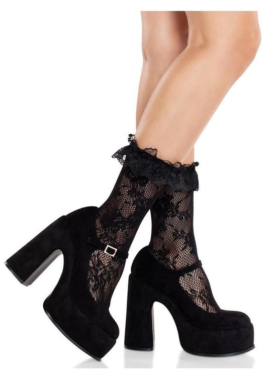 Leg avenue floral lace anklets black
