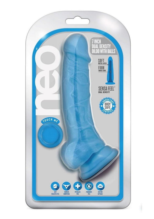 Neo Dual Density Cock W/balls 7" Blue