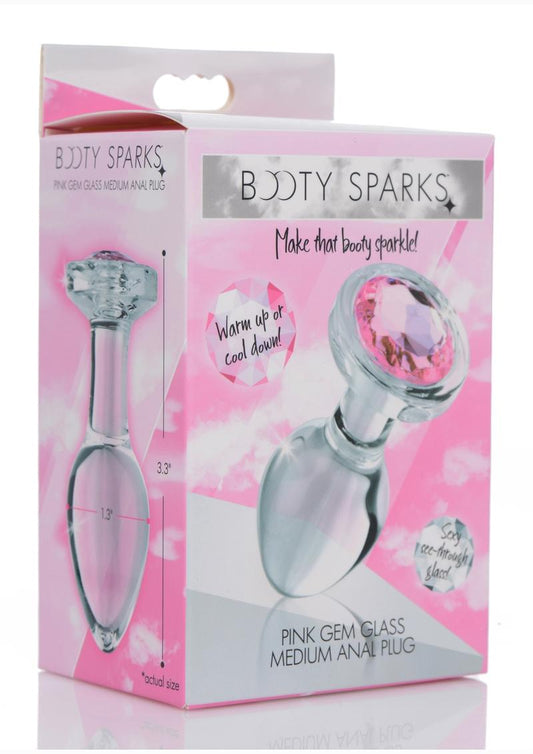 Booty Sparks Pink Gem Glass Anal Plug Md