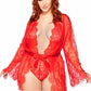Floral Teddy Thong Robe 3pc 1x/2x Red