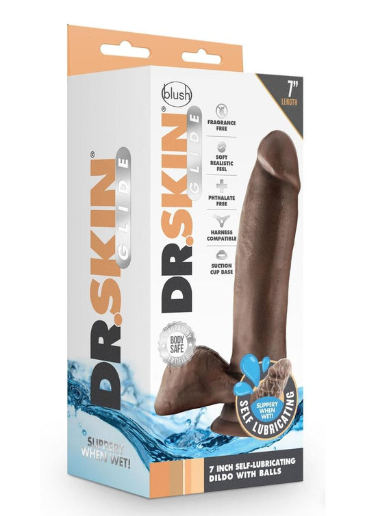 Dr Skin Glide Dildo W/balls 7" Chocolate
