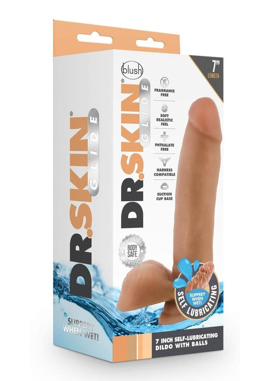 Dr Skin Glide Dildo W/balls 7" Caramel