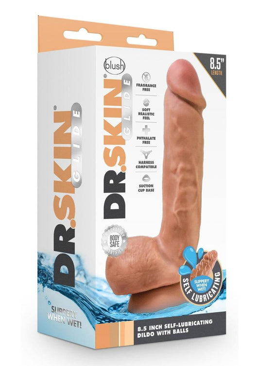 Dr Skin Glide Dildo W/balls 8.5" Caramel