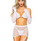Rhinestone Fishnet Garter Set 5pc White