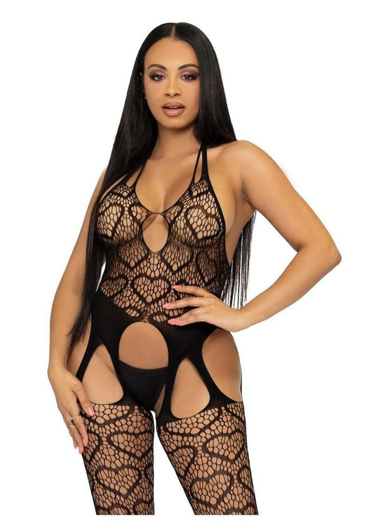 Seamless Heart Suspend Bodystock Os Blk