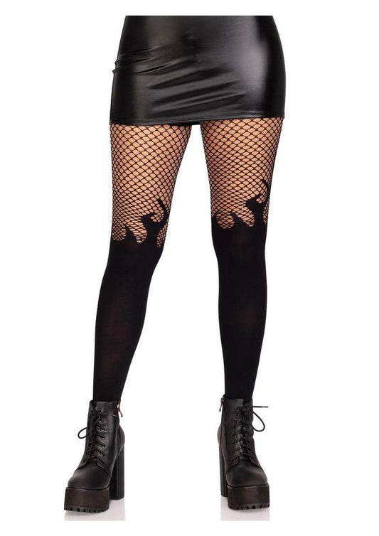 Opaque Flame Tight Fishnet Top Os Black