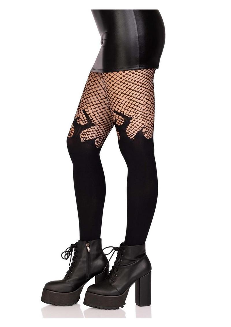 Opaque Flame Tight Fishnet Top Os Black