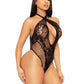 Lace Net Keyhole Halter Teddy Os Blk