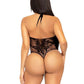Lace Net Keyhole Halter Teddy Os Blk