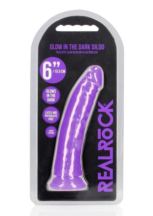 Realrock Slim Dildo 6" Gitd Purple