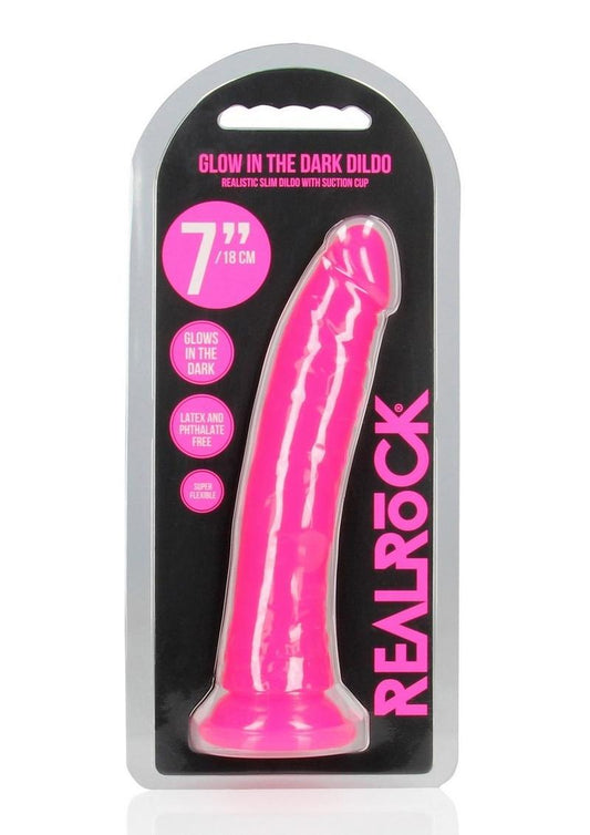 Realrock Slim Dildo 7" Gitd Pink