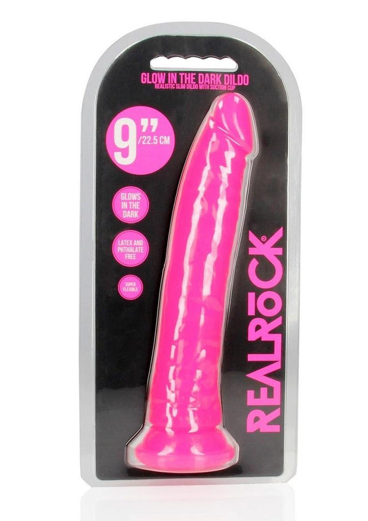 Realrock Slim Dildo 9" Gitd Pink