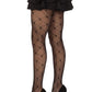 Love Struck Heart Net Tights Os Blk