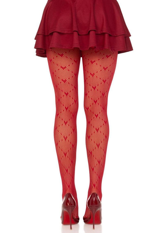 Love Struck Heart Net Tights Os Red