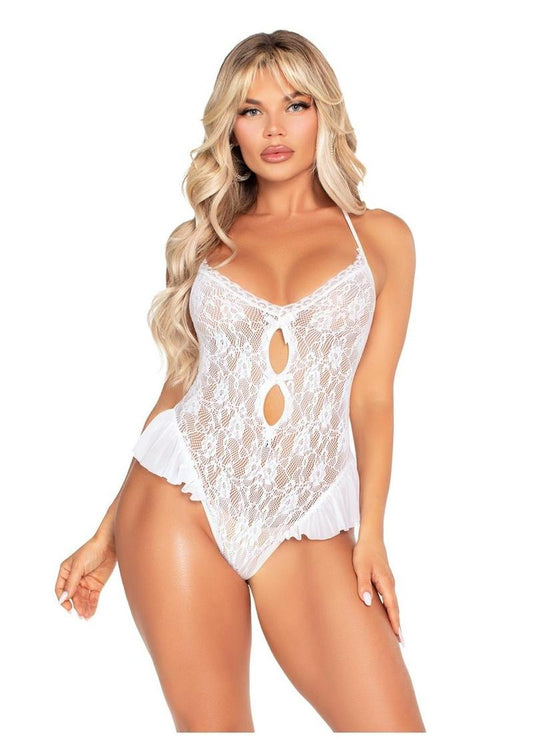 Floral Halter Teddy Flutter White