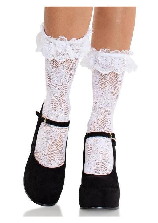Leg avenue floral lace anklets white
